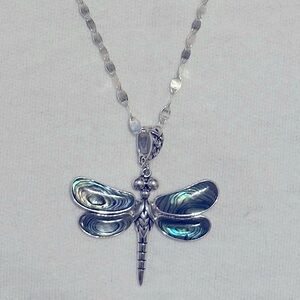 Dragonfly Abalone Pendant Necklace Sterling Silver